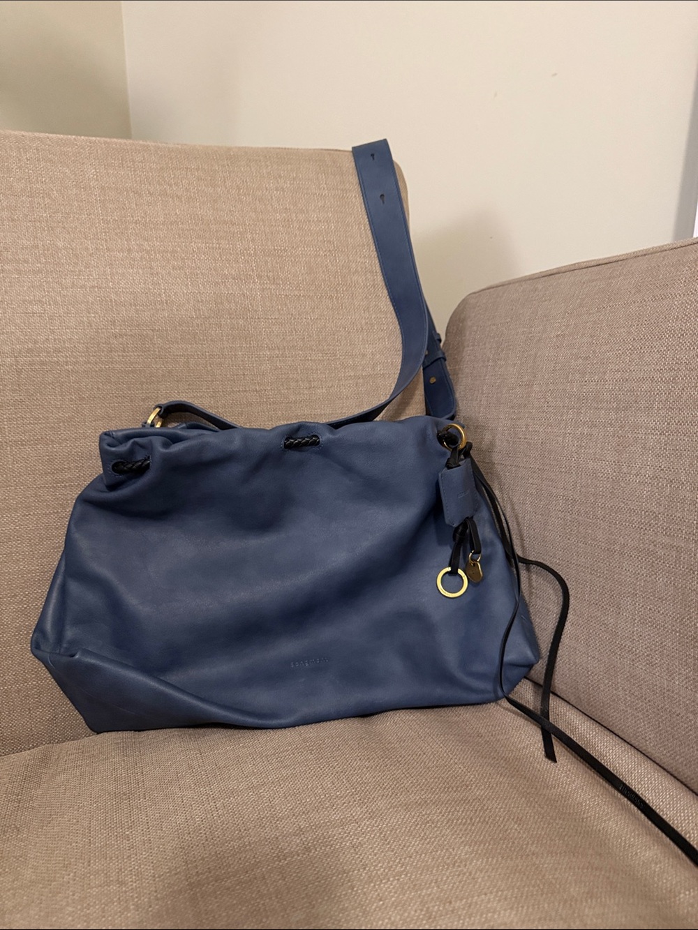 Songmont Navy Shoulder Bag with Gold Accents
